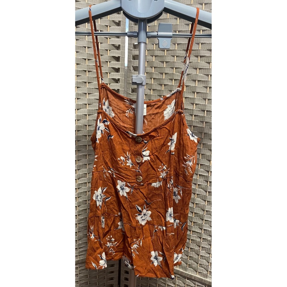 Paper Crane Rust Orange Floral Cami Top Medium Boho Button Front